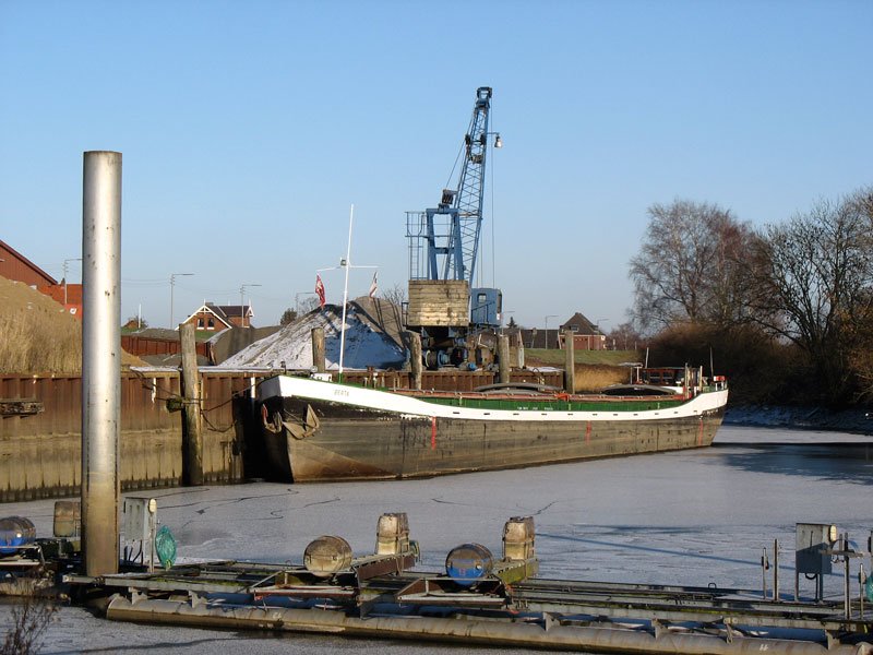 Frachtschiff  BERTA  am Zollenspieker Fhrhaus, 05.01.2009 
