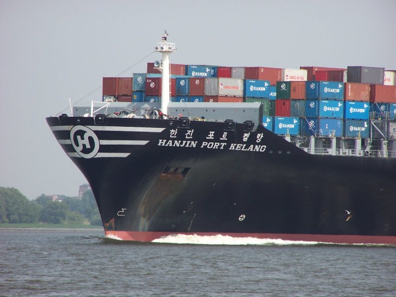  HANJIN PORT KELANG  Ein schner Bug rauscht durch die Elbe! 19.05.2008 