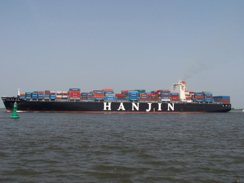  HANJIN PORT KELANG  passiert Lhe am 19.05.2008. Baujahr: 2006  
 L.(m): 304,00 
 B (m): 40,00 
 max Tiefe (m): 14,50 
deadweight (ton): 85.250 
gross tonnage (ton): 75.000 
