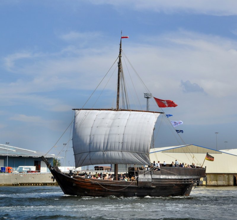 Hanse Kogge aus Kiel. Nachbau einer Kogge von 1380.Am 07.08.09 auf der Hanse Sail