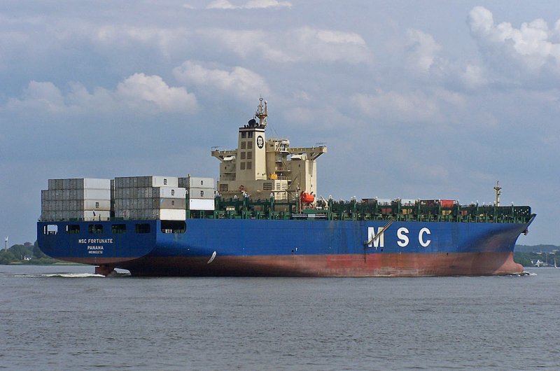  MSC Fortunate  275m l./40m b. Die Weltwirtschaftskrise ist auch bei der Containerschifffahrt angekommen! 19.05.2009 Lhe/Elbe