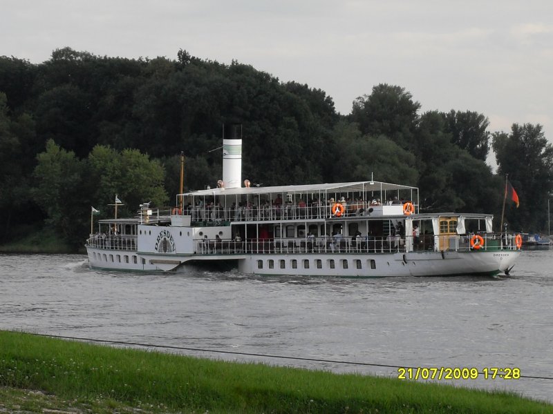 Raddampfer Dresden vor der Elbinsel in Pillnitz