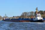 Schleppverband mit Schlepper Parat(hinten) Barge Wismar und Schlepper Bugsier 20(vorne) aufgenommen am 20.04.13 im Nord-Ostsee-Kanal bei Rendsburg.