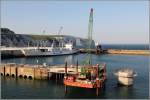 Bei den Arbeiten an den Fhranlegern in Dover kommt diese Hubinsel und der darauf stehende Gittermast-Raupenkran zum Einsatz. 27.05.2012