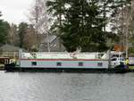 Wohnschiff B 4139 (05041390 , 19,90 x 5,1m) lag am 04.02.2020 im Oberwasser der Schleuse Wernsdorf / Oder-Spree-Kanal am Bauhof.