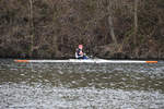 Das Ruderboot  PONG  war Mitte April 2021 auf der Ruhr bei Witten zu sehen.