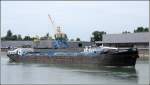 MADONNA auf dem Rhein. Hier passiert sie am 11.08.2008 den Hafen von Neuf-Brisach. Sie wurde 1973 gebaut, ist 74,96 m lang, 7,55 m breit, hat einen Tiefgang von 2,88 m und eine Tonnage von 1096. ENI-Nummer 2104893