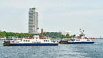 Priwall-Fähren TRAVEMÜNDE und PÖTENITZ am 19.05.2022 im Hafen von Lübeck-Travemünde