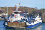 Priwall-Fähre TRAVEMÜNDE am 27.01.2024 im Hafen vn Lübeck-Travemünde