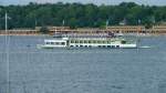 MS BEROLINA der Reederei Hartmut Triebler. Zugelassen für 300 Personen, Länge: 44,66 m, Breite: 7,08 m, Baujahr: 1972-75 im Eigenbau der Brüder Triebler unter Verwendung der Schiffsschale eines Güter-Motorschiffes (gebaut 1950 bei Stülken, Hamburg). Foto:August 2014