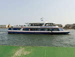 Fahrgastschiff Hansestadt Rostock der blauen Flotte in Warnemünde auf der Unterwarnow am  29.