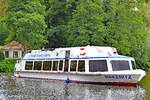 Fahrgastschiff WAKENITZ am 23.07.2022 auf gleichnamigem Fluss in Lübeck