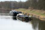 GMS Ascanien (ENI 05104610 , L 75,10 , B 7,18m) am 12.03.2015 im Schleusenkanal der Schleuse Havelberg. Da die Fernbediente Schleuse um 17:00 Uhr Feierabend hat mußte dort übernachtet werden.