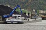 GMS BENTHOS, ENI 02328136, gemeldet in Bleharies (B), wird in einem Seitenarm im Industriehafen von L�ttich beladen.