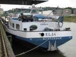 Das Frachtschiff ELJA im Hafen Andernach. 110 Meter lang und 10.5 Meter breit.