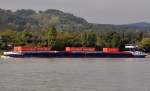 MS HELENA, ein Binnenschiff mit Containern beladen auf dem Rhein bei Braubach am 27.09.2013.
