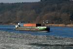 GMS Pankgraf (04012520 , 85 x 8,95m) am 14.02.2017 mit einer Ladung Container auf der Elbe bei Artlenburg zu Berg. 