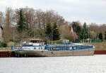 GMS  VORWÄRTS  (04005020 , 69,80 x 8,20m) lag am 07.04.2021 im Unterwasser der Schleuse Wusterwitz / Elbe-Havel-Kanal.