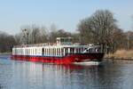 KFGS  KATHARINA VON BORA  (05803950 , 83 x 9,50m)  am 02.03.2022 im Sacrow-Paretzer-Kanal /  UNTERE HAVEL-WASSERSTRASSE  zw. Schlänitzsee und Marquardt auf Bergfahrt.