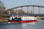 KFGS  KATHARINA VON BORA  (05803950 , 83 x 9,50m)  am 02.03.2022 im Sacrow-Paretzer-Kanal /  UNTERE HAVEL-WASSERSTRASSE  Höhe Marquardt auf Bergfahrt.