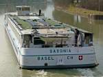 FGS Saxonia - 07001736 - L 82 - B 9.50m - Tg 1.50m - Passagiere 89 - Bj 2001 bei Da Capo in Hardinxveld-Giessendam.// Gemeldet in Basel/CH. Hier ausfahrend Schleuse Bevergern am 14.03.2011.
