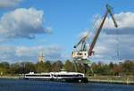 KFGS Sans Souci (02324117 , 82 x 9,50m) lag am 24.10.2018 auf der Havel in Berlin-Spandau. Es wurden Wartungsarbeiten ausgeführt.