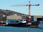 VIKING-EMBLA(07001956; L=135m; B=11,45m; 3089PS; Bj.2012)befindet sich im Trockendock  der Schiffswerft Linz/Donau; 220212