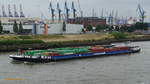 BCF AMAZONE (ENI 0470050) gekoppelt mit SL SEGUNDO (ENI 02328003) am 14.7.2019, Hamburg, Elbe Höhe Steinwerder /
BCF AMAZONE / GMS  / Lüa 100 m, B 9,5 m, Tg 2,8 m / Zuladung 1756 t – max. 99 TEU  / 1 Diesel, Caterpillar, 919 kW (1250 PS) / gebaut 1928 in Holland / 
SL SEGUNDO / GSL / Lüa 85 m, B 9,5 m, Tg 2,8 m / Zuladung 1712 t – max. 108 TEU / gebaut 1988 in Holland /
