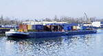 Koppelverband Vision, rheinaufwärts vor der Schleuse Vogelgrün/Elsaß,   GMS Vision : L=110m, Tonnage 3060t, 2x1300PS, Baujahr 2000  GSL Vision II : L=83m, Tonnage 2374t, Baujahr 2004 