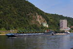 Schubverband aus Schubschiff Vera und RoRo1 am 22.06.2025 in Lahnstein am Rhein