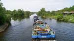 Schubboot Bizon - B - 29 aus Bydgoszcz mit Schubverband am  24.05.13 um 09:51 Uhr  auf der Hohensaaten - Friedrichstaler Wasserstrae bei Stolpe in Richtung Hohensaaten.