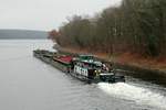 Schubboot  EDDI  (05801380 , 25,65 x 8,18m) am 09.01.2021 im  SACROW-PARETZER-KANAL Höhe Nedlitz / Großes Horn auf Bergfahrt.