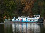 Schubboot Nawa S4 (08348056 , 20,67 x 8,66m) am 10.11.2016 im Griebnitzsee auf Bergfahrt.