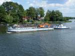 Schubschlepper Maulwurf mit Baggerprahm Maulwurf II auf der Dahme- Wasserstrasse bei Zeuthen am 02.06.09.