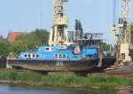 Schubboot Dommil-2 vom Bautyp ZUBR im Mai 2008 auf der Slipanlage der Odratrans Werft in Stettin.