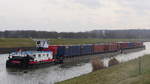Nachschuss auf SCH 2420, Berlin, ENI 05502220, mit zwei Schubleichter auf dem Elbe-Seitenkanal aus Richtung Artlenburg kommend kurz vor Scharnebeck; 11.02.2020  