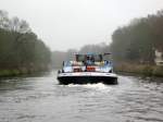 Heckansicht vom TMS Nordwind , 04011880 , am 10.12.2013 im Teltowkanal auf Bergfahrt Ri. Schleuse Kleinmachnow.  