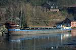 TMS Nautic (05300160 , 79,87 x 8,25m) lag am 08.02.2018 in Lauenburg/Elbe im Elbe-Lübeck-Kanal.