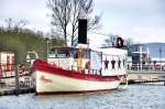 zum Imbiss ldt das ehemalige Dampfschiff Pomeria im Greifswalder Museumshafen ein, 14.04.2010