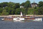  Fahrgastschiff/Raddampfer FREYA  (ENI 04800330); Eigner/Betreiber: Reederei Adler; Datum: 08.05.2026; Aufnahmeort: Elbe/Hafen Hamburg, Deutschland. Das Bild entstand anl�sslich der Einlaufparade zum 837. Hafengeburtstag.