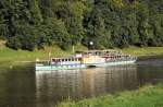 Raddampfer  Meissen  unterwegs auf der Elbe bei Rathen (Elbsandsteingebirge) - 02.09.2009