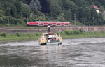Der Zug der S-Bahn überholt locker die  Pirna , Nähe Königstein.(Elbe)11.06.2016 15:35 Uhr.