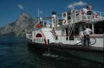 Raddampfer  Gisela , Traunsee, sterreich (Baujahr 1871) verlsst die Station Traunkirchen, Juni 2009