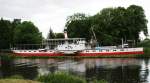 Oderberg, Seitenraddampfer RIESA (Bj. 1897) auf Land gelegt (gehrt zum dortigen Heimat- und Binnenschifffahrtmuseum) in der Farbgebung der ehemaligen Weien Flotte Dresden (05/2008)