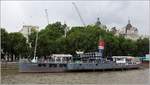 Die TATTERSHALL CASTLE (IMO 5353804) wurde von 1934 bis 1974 als Personenfähre über den Humber zwischen New Holland und Kingston upon Hull eingesetzt. Der Raddampfer hat eine Länge von 64 m und eine Breite von 17 m. Heute liegt er als Pub und Restaurant am Victoria Embankment auf der Themse in London in London. 09.06.2019