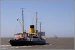 Der 1938 gebaute Dampfeisbrecher WAL (IMO 8862662) ist am 29.05.2009 von Bremerhaven aus zu einem Trn in die Nordsee unterwegs.