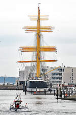 Fischereifahrzeug TRA 15 HEIKE und Viermastbark PASSAT am 20.12.2022 im Hafen von Lübeck-Travemünde