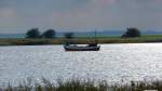 Fischerboot UMM-8 mit einigen Möwen im Hafen von Waase auf Ummanz westlich von Rügen am 29.09.2013