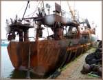 Heckansicht des Fischtrawlers Wiesbaden, Gdynia, Poland.