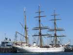 Die GORCH FOCK, das Segelschulschiff der Marine (Lnge 89m, Breite 12m) ist heute von mehrmonatiger Ausbildungsfahrt zurckgekommen und liegt jetzt am Tirpitzkai; Kiel,14.05.2009  